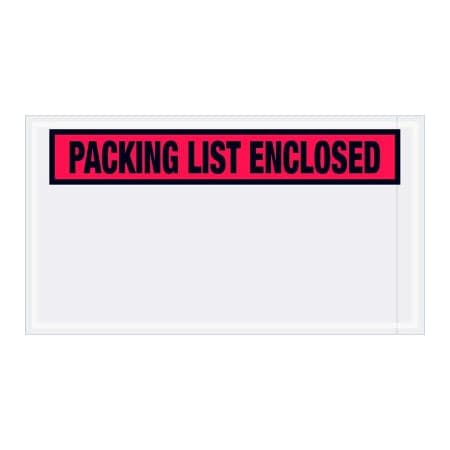 Box Packaging Panel Face Envelopes, "Packing List Enclosed" Print, 10"L x 5-1/2"W, Red, 1000/Pack PL446